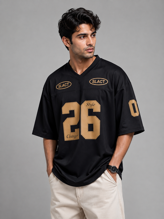 Men's Oversized V Neck 26 Printed Drop Shoulder T-Shirt | Premium Interlock Fabric | Style savvy Pakistan