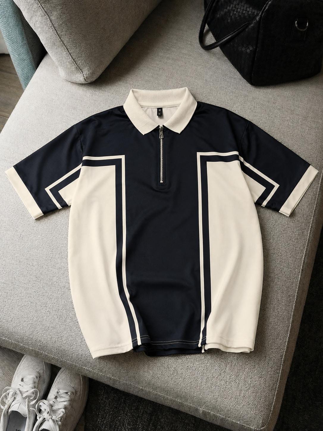 Zip Style; Contrast Print; Polo Tshirt