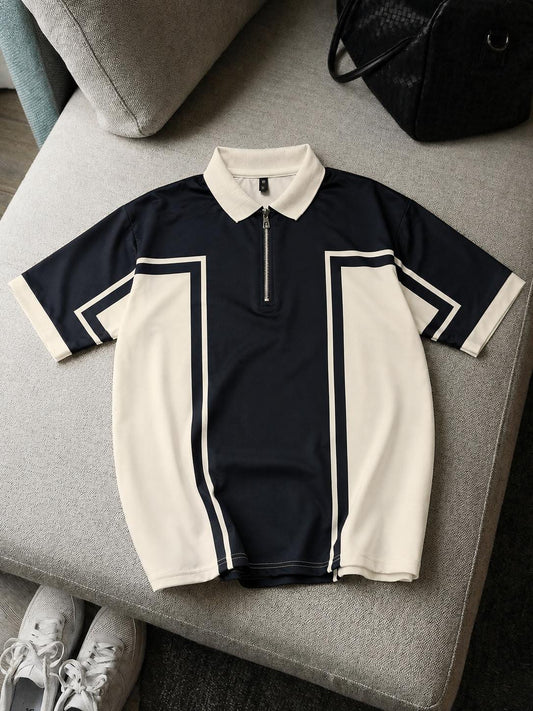 Zip Style; Contrast Print; Polo Tshirt
