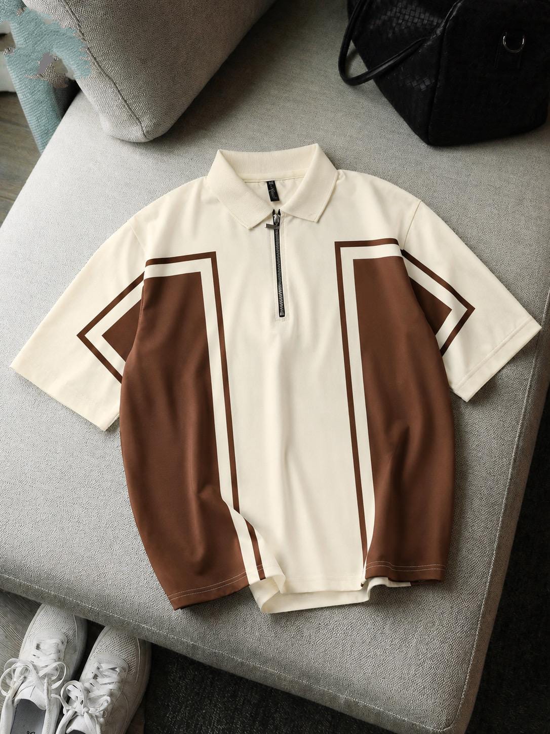 Zip Style; Contrast Print; Polo Tshirt