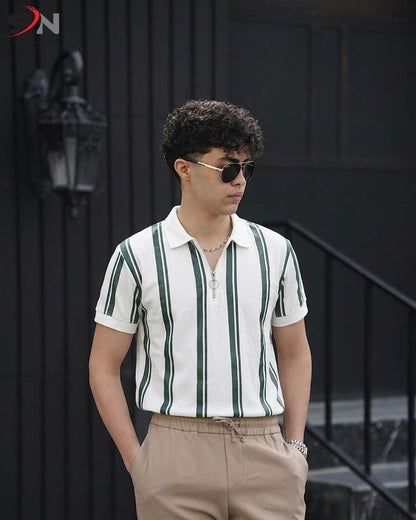Stripe printed  Zip polo