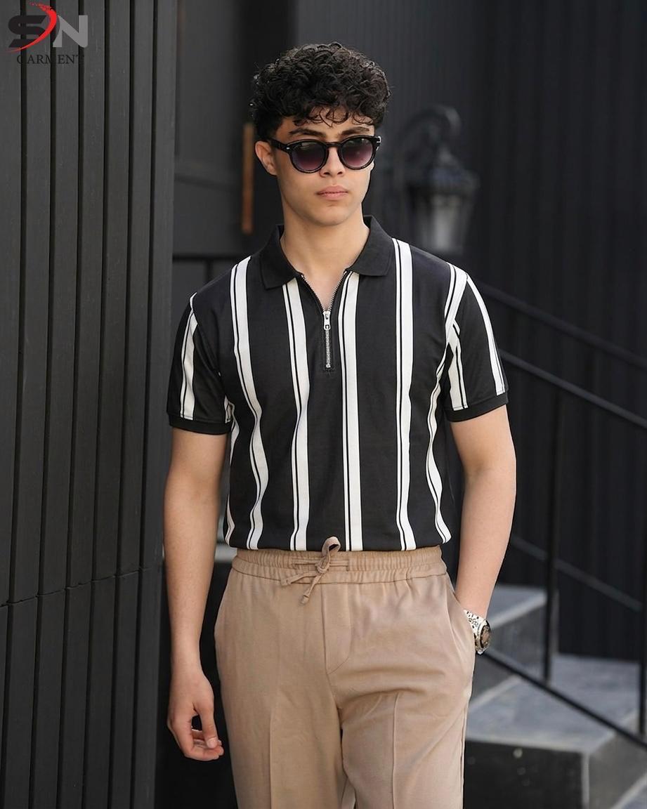 Stripe printed  Zip polo