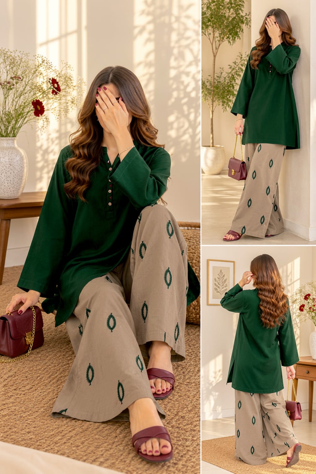 ‎Lawn Solid tailored work Shirt with Embroidered trouser