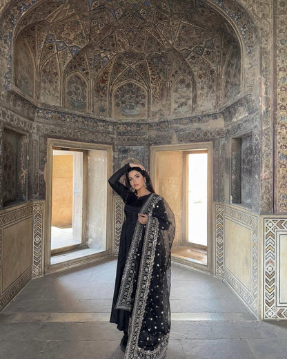 Noor e mahfil 3PCS  With ORGANZA DUPATTA